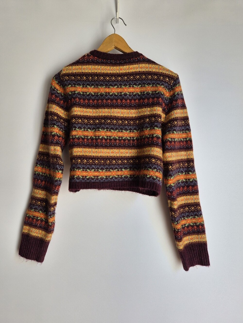 Zara Fair Isle Cropped Wool Blend Cardigan Sweater Size L Whimsigoth Boho Retro - Picture 8 of 13